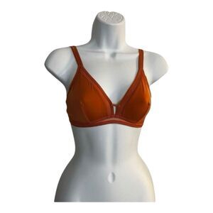Women Orange Brown Mesh Trim Bralette Size M Wireless Unlined Lingerie